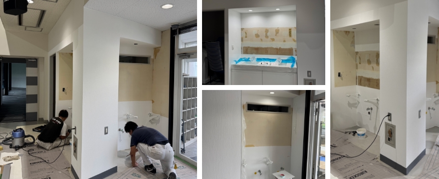 ドアや洗面器を設置している写真