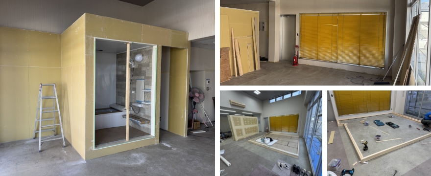 ドアや洗面器を設置している写真